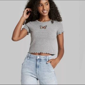 Gray Crop Top w/ Butterfly Decal (X)
